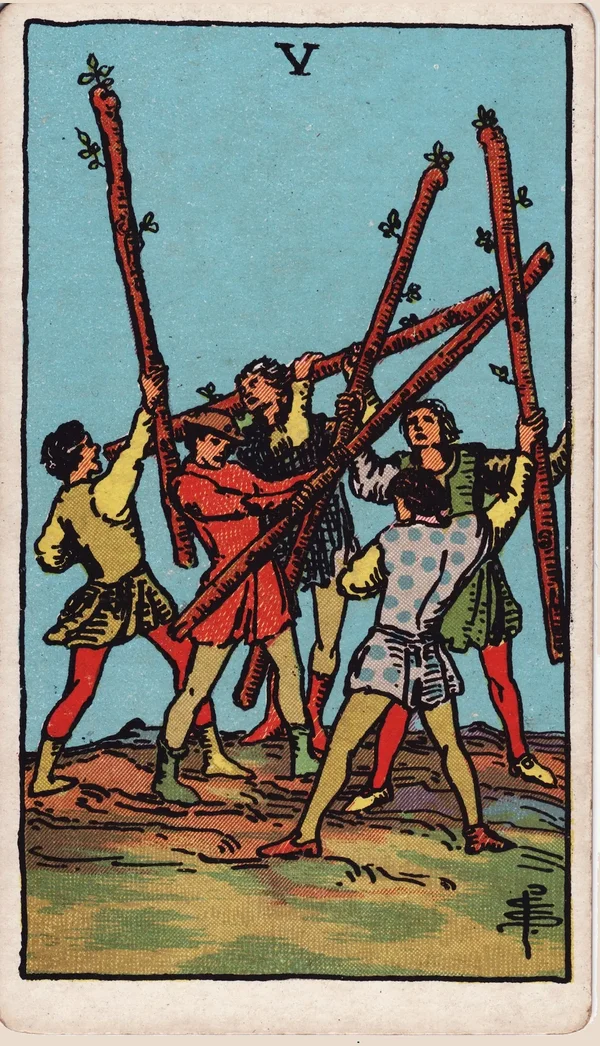 완드 5 (Five of Wands) 타로 카드 이미지