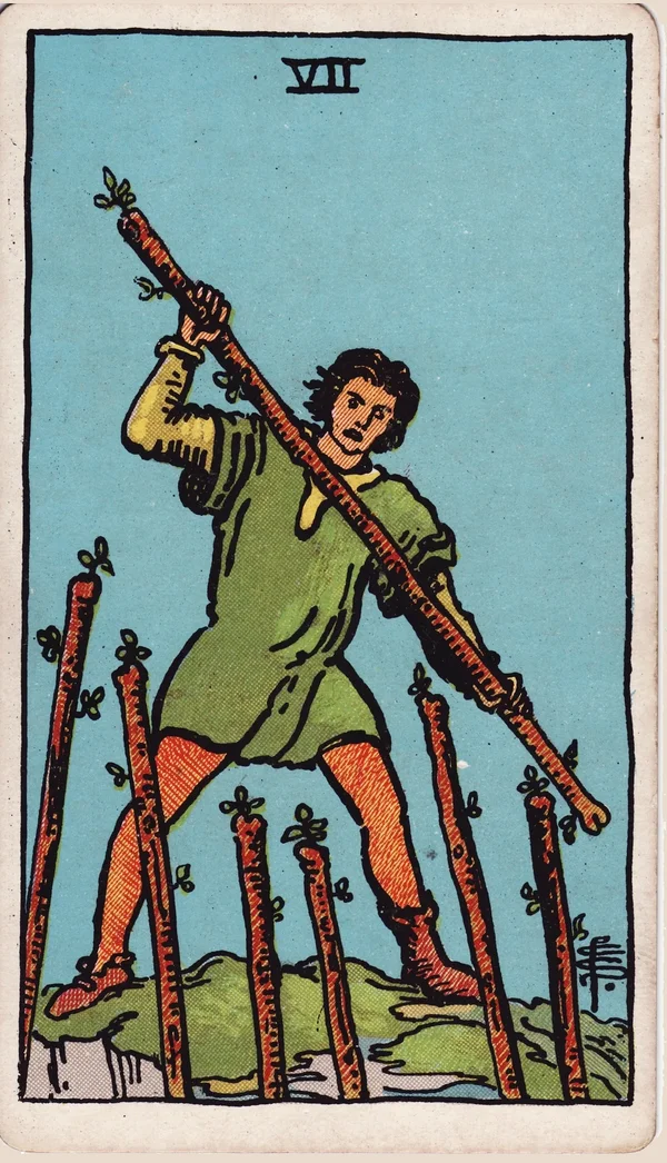 완드 7 (Seven of Wands) 타로 카드 이미지