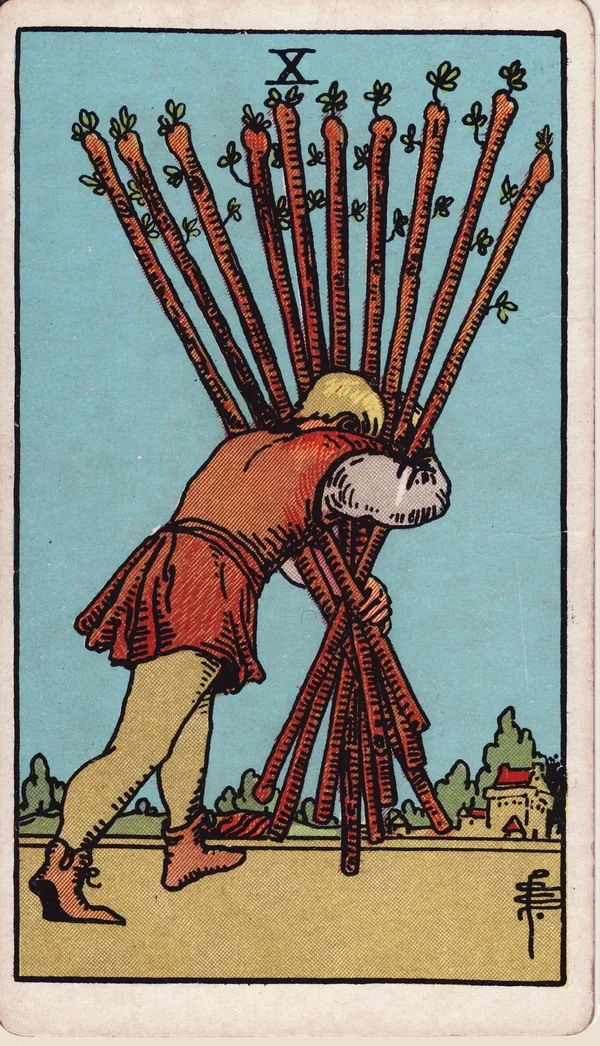 완드 10 (Ten of Wands) 타로 카드 이미지