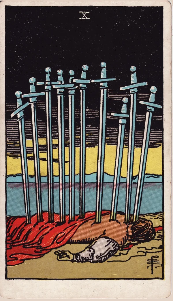 검 10 (Ten of Swords) 타로 카드 이미지
