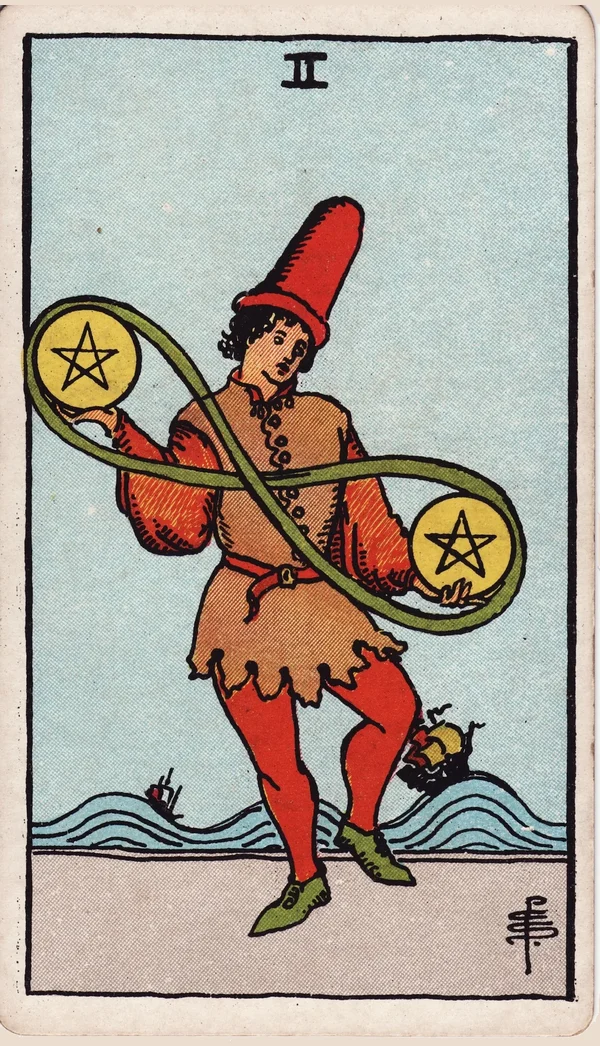 펜타클 2 (Two of Pentacles) 타로 카드 이미지