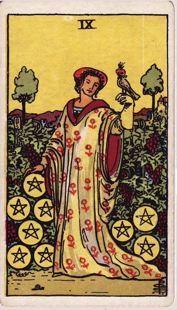 펜타클 9 (Nine of Pentacles) 타로 카드 이미지